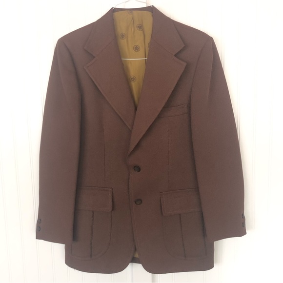 Vintage 70s Brown Corduroy Blazer Leisure Suit Coat Jacket Johnny Carson Medium